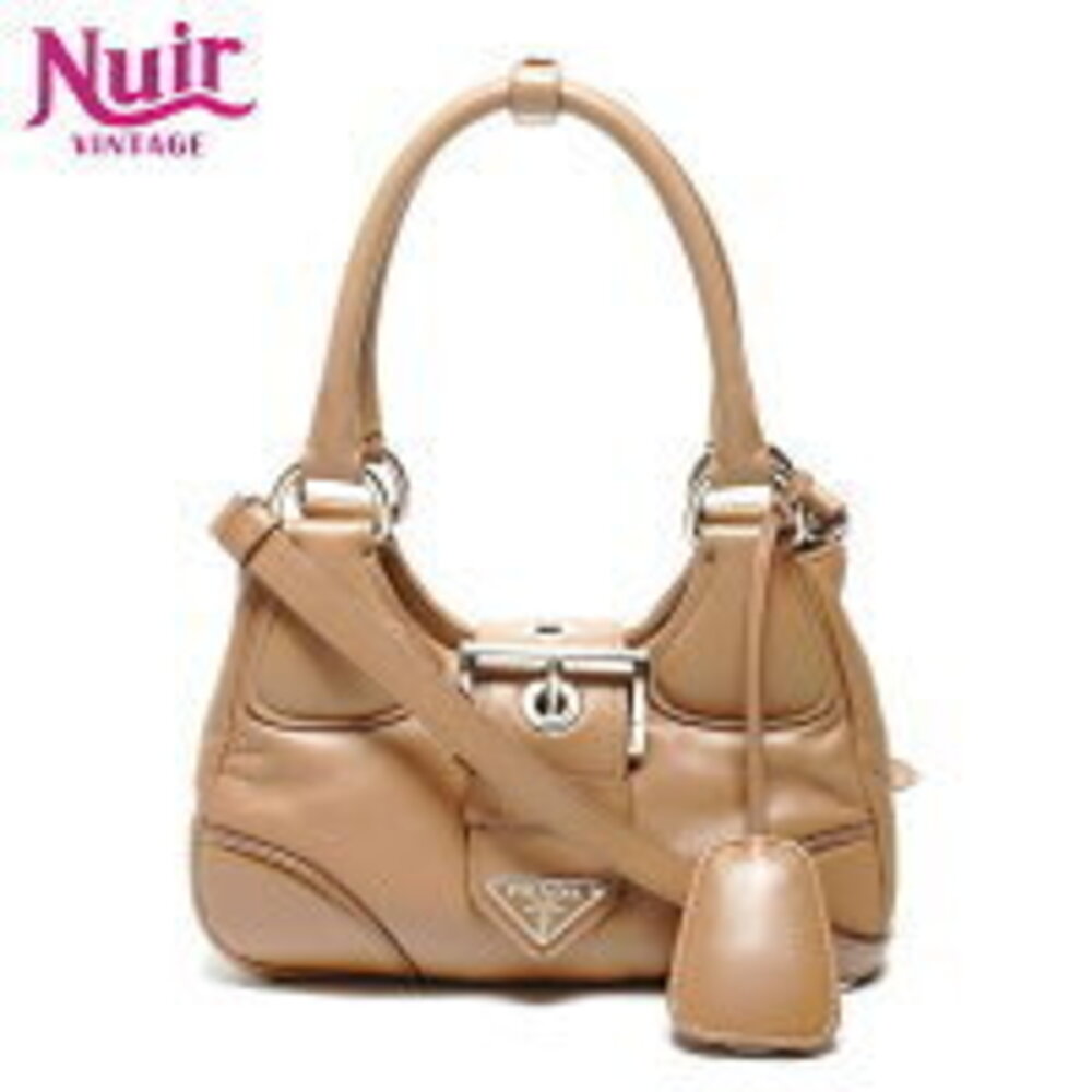 Prada Triangle Logo Moon Shoulder Bag Beige